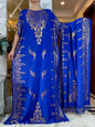 2024 Summer Short sleeve Dress Pure Cotton Gold Stamping Loose Abaya Maxi Islam Dress With Tassels Big Scarf African Long Dress