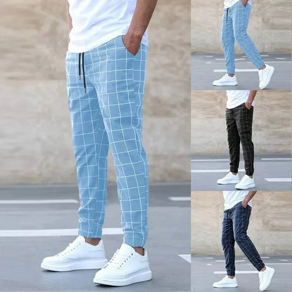 New Style Men Sports and Casual Pants, Trendy and Fashionable Checked Long Pants Slim-fit, All-season Versatile Casual Men Pants