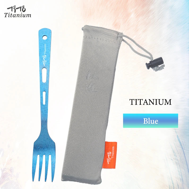TiTo TiTanium Spork Spoon Tableware Combination Outdoor Camping Titanium Alloy Fork Collection Travel Knife Practical 3Pcs Set