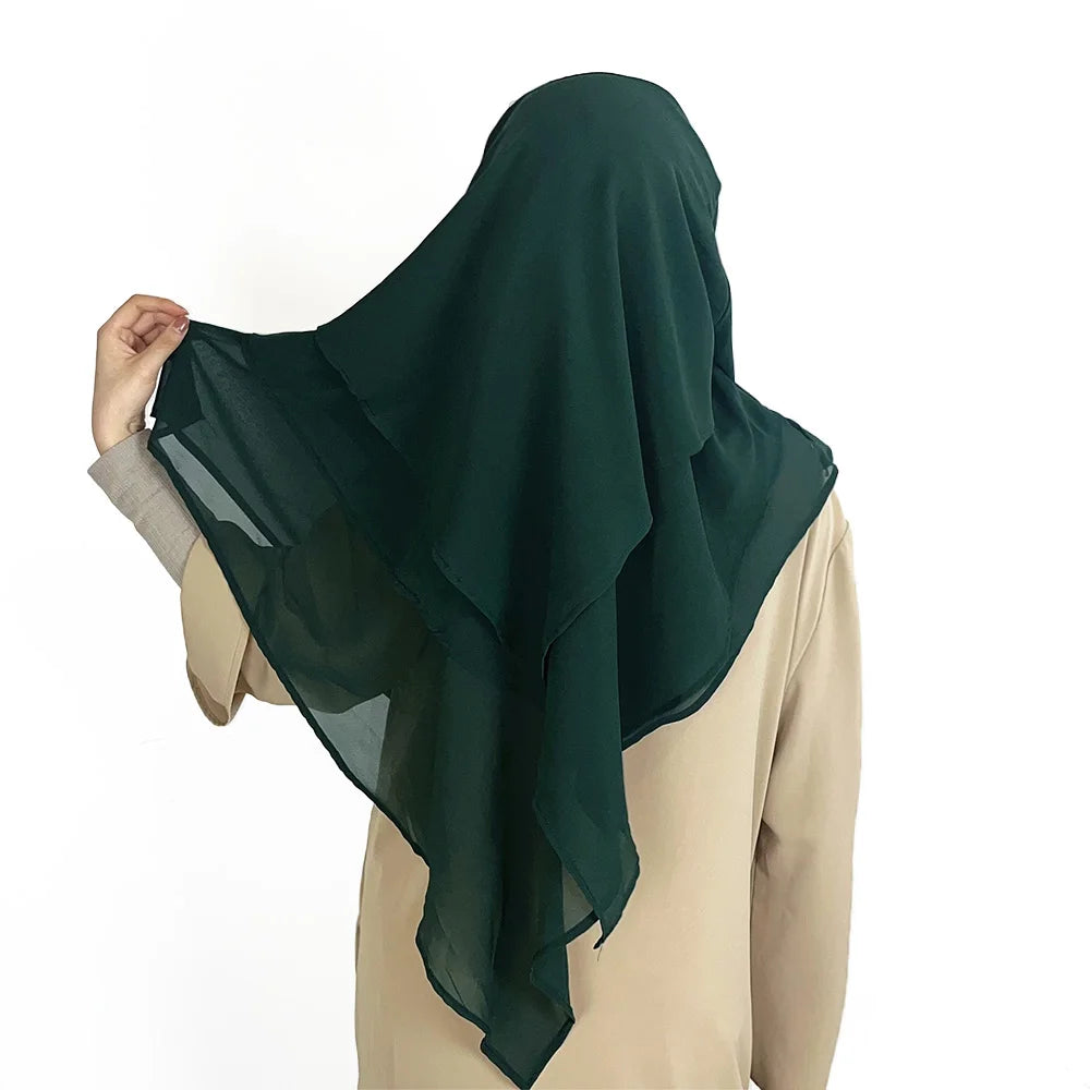 2024 Summer Three-layer Chiffon Hijab Solid Color Khimar Adjustable Women's Gauze Ethnic Shawl Breathable and Comfortable Hijab
