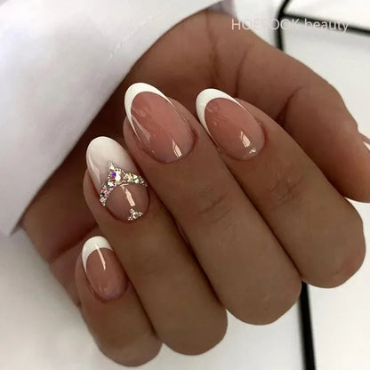 24pcs Black 3D Bow Almond Fake Nails Tips Pearl Love Sequin Design False Nails Art Removable Waterproof Artificial Press on Nail
