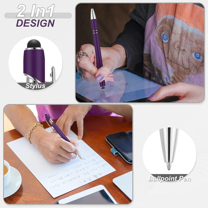 12 Pcs of Metal Aluminum Handle Push Pen Simple Can be Used for Writing and Touch Screen 2 in 1 Ballpoint Pen for Students