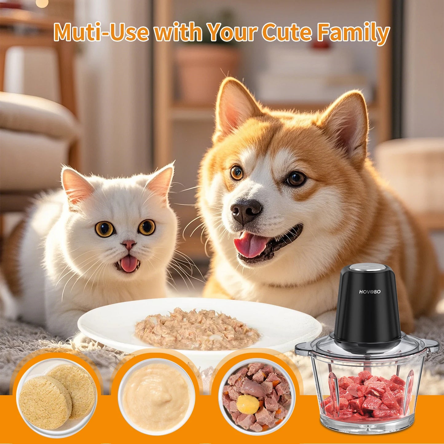 Food Processor Electric Meat Grinder 500W Food Chopper 2 Speed for Vegetable Kitchen Cutter Medium Super Chopping Grinding