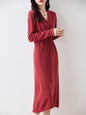 100% Wool Knitting Dresses Women 2023  Winter New Fashion Length-keen Warm&Best Quality Female V-neck Cloth Chinese Style Skirt
