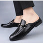 Men's slippers half drag summer new leather texture large size leather shoes men's slippers men