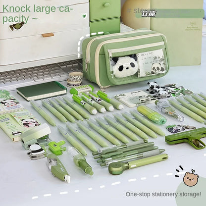 Panda New Nine Layer Large Capacity Transparent Pen Bag Cute Girl Junior High School Student Pencil Case Stationery Bag Storage