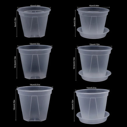 1Pc Clear Flower Pot Planter With Tray 10cm/12cm/14cm PP Transparent Flower Pot Orchid Pot With Holes For Home Office Desk