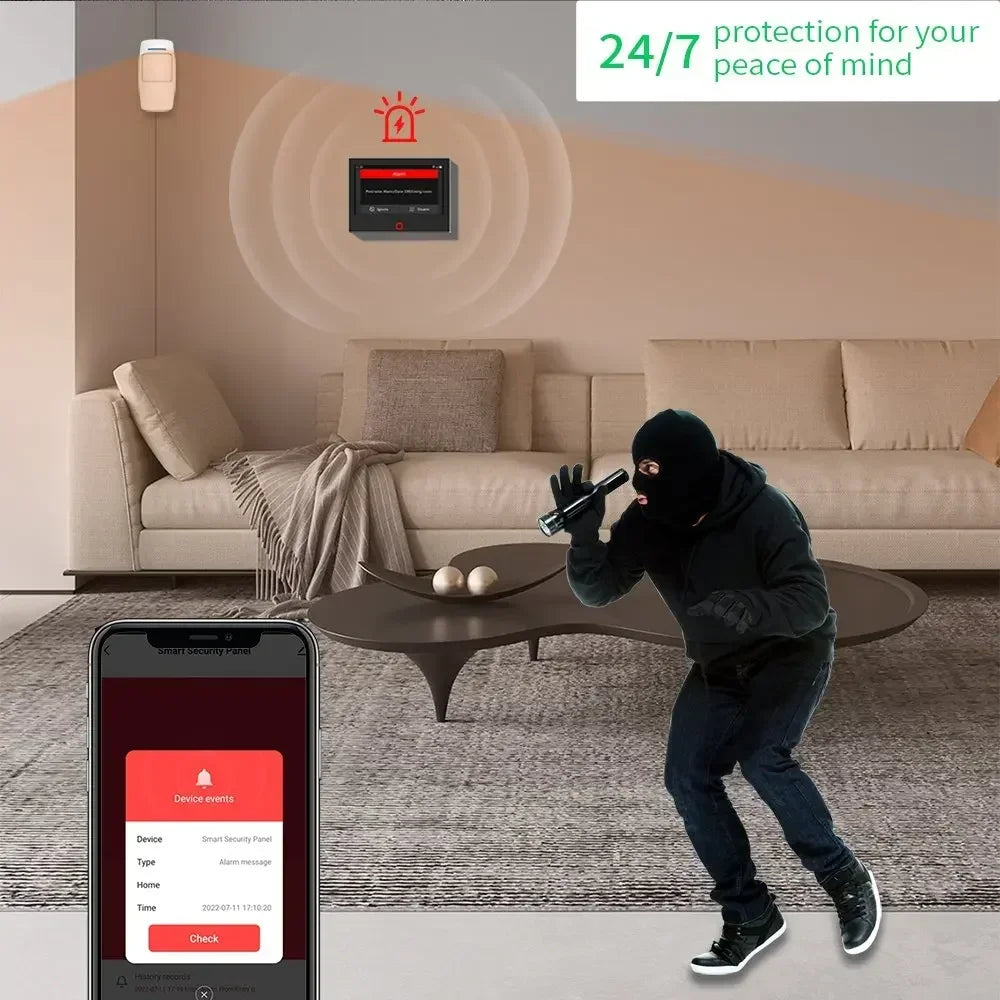 7 Inch Smart WiFi Home Alarm Panel Big Screen 4G Full Touch Tuya Smart Life Alarm Host Systems Kits Security Home Protection