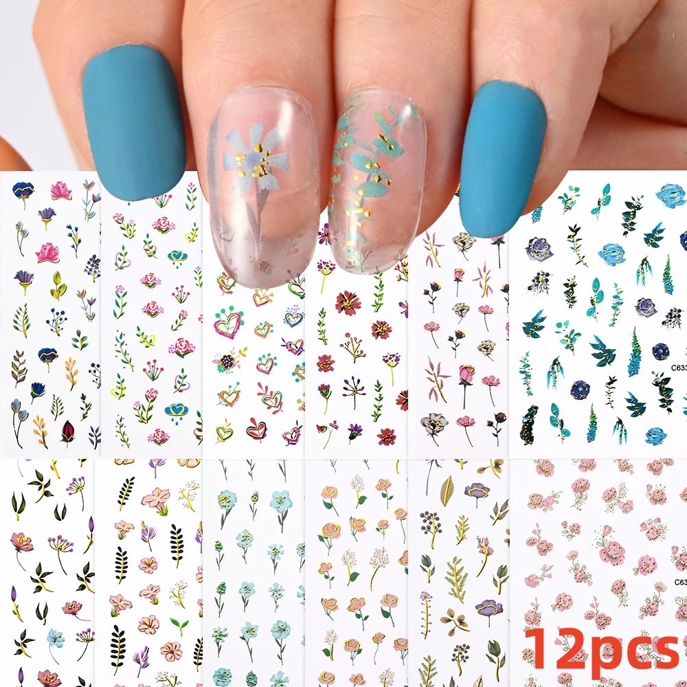 8Pcs Red Heart Nail Stickers 3D Bronzing Silver Gold Heart Shape Star & Moon Metal Totem Nail Slider Self-Adhesive DIY Nail Art*