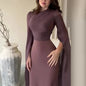 Fashion Satin Solid Robe Dress Women Elegant Batwing Sleeves High Waist Pleats Long Dress Stylish Glass Tulle Slim Evening Dress