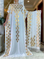 2024 Summer Short sleeve Dress Pure Cotton Gold Stamping Loose Abaya Maxi Islam Dress With Tassels Big Scarf African Long Dress