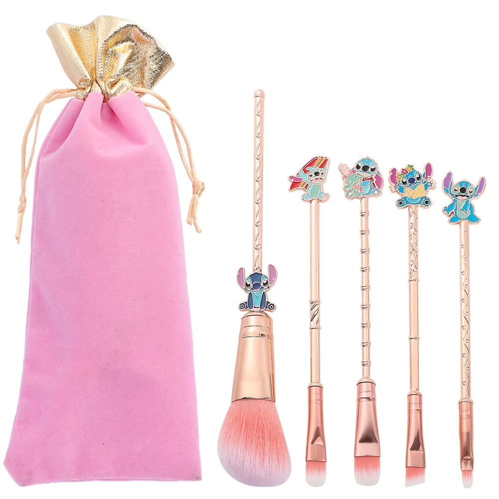 5pcs/lot Lilo and Stitch Cartoon Figure Makeup Brush Anime Cute Stitch Dolls Model for Women Girl Makeup Brush