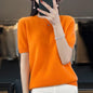 Fashion short sleeve 100% merino wool sweater basic O-neck cashmere women's knitted top pullover sweater top