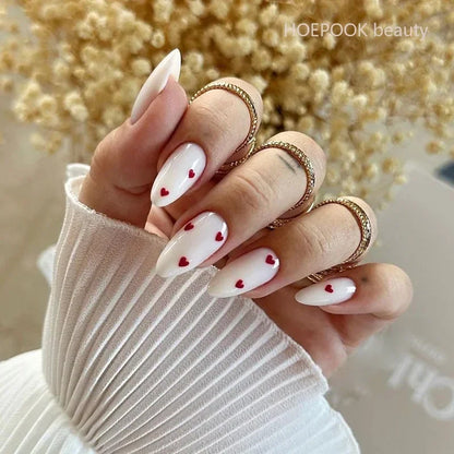 24pcs Black 3D Bow Almond Fake Nails Tips Pearl Love Sequin Design False Nails Art Removable Waterproof Artificial Press on Nail