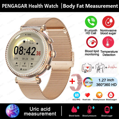 2024 New Women Medical Grade Smart Watch Blood Glucose Uric Acid Blood Lipid Menstrual Health Tester BT Talking smartwatch Women