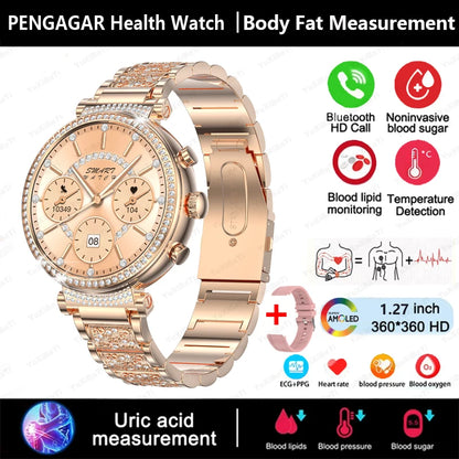 2024 New Women Medical Grade Smart Watch Blood Glucose Uric Acid Blood Lipid Menstrual Health Tester BT Talking smartwatch Women