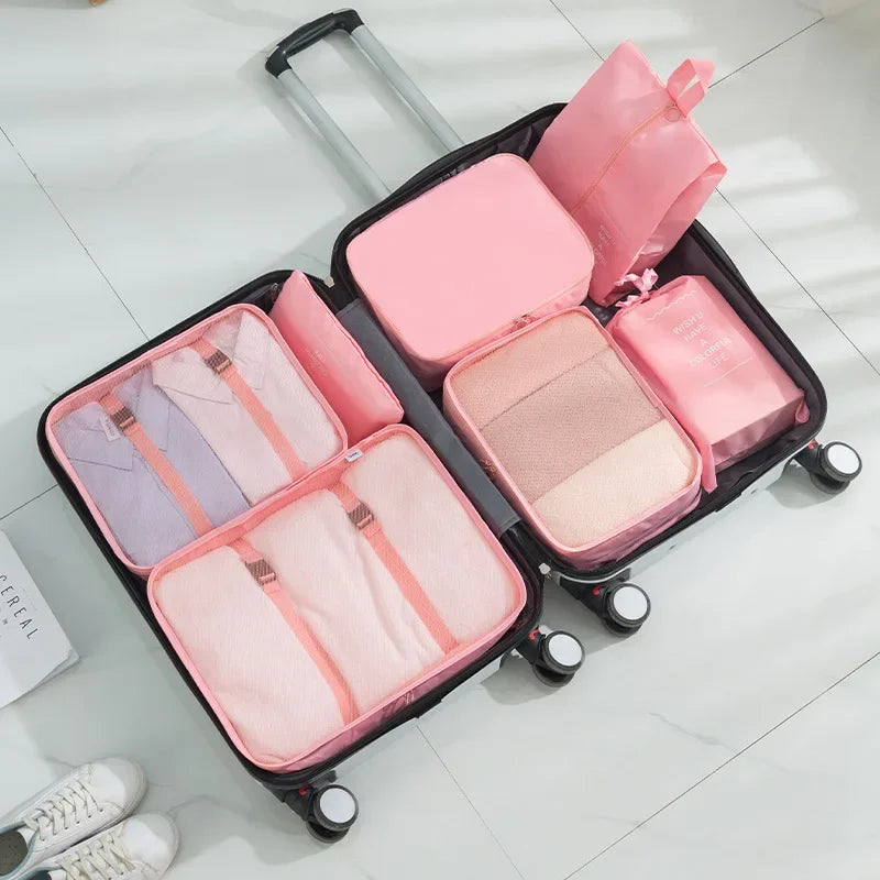 6/7 Pcs Set Travel Organizer Storage Bags Suitcase Packing Cubes Cases Portable Wardrobe Luggage Clothes Shoe Pouch Fold