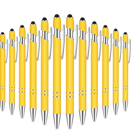 12 Pcs of Metal Aluminum Handle Push Pen Simple Can be Used for Writing and Touch Screen 2 in 1 Ballpoint Pen for Students