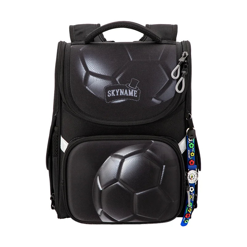 New 1-2 Grade Orthopedic Backpack for Boys Cartoon 3D Football School Bag Children's Backpack Primary School Waterproof Bookbags