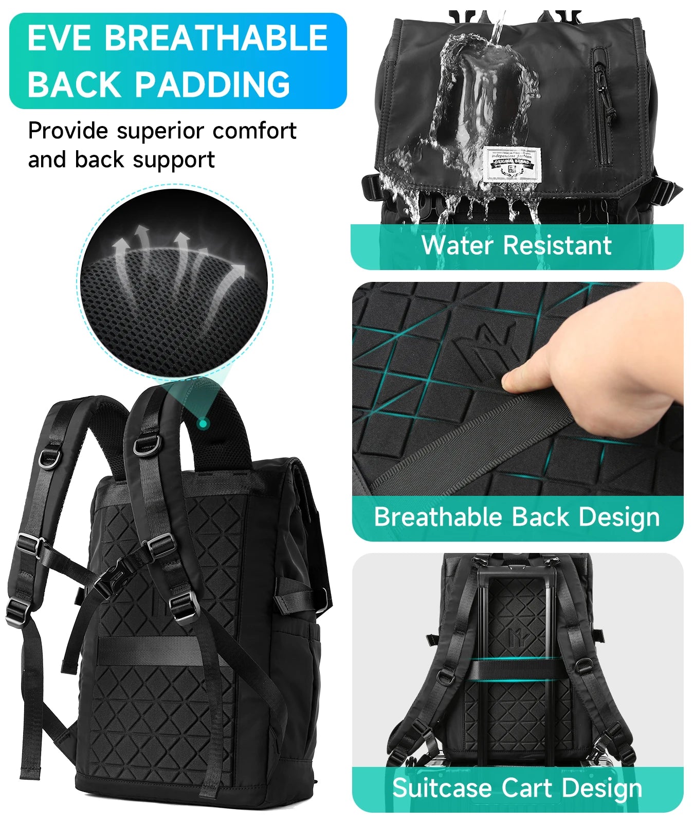 MOYYI 3 in 1Expandable Laptop Backpack Men Women Large Roll Top Travel Ruckpack Waterproof Outdoor Sport Flip Hiking Knapsack