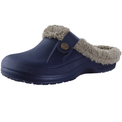Comwarm Winter Fuzzy Colgs Slippers For Men Outdoor Waterproof Plush Lined Garden Shoes Comfort Non-slip Fur Fluffy House Slides