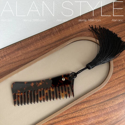 Retro Wide Large Tooth Pocket Hair Comb Acetate Tortoise Shell Anti-static Handmade Marble Leopard Print Hairdressing Combs