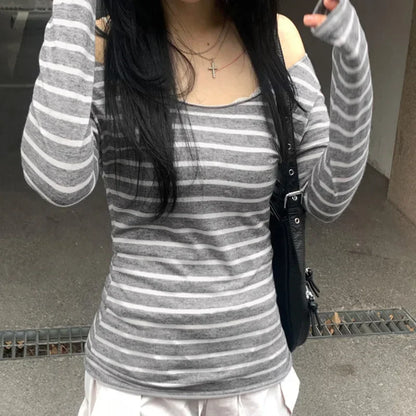 Casual Basic Striped T Shirt Slim O-Neck Long Sleeve Tees Women 2024 Autumn Spring Fashion Streetwear Ladies Underwear