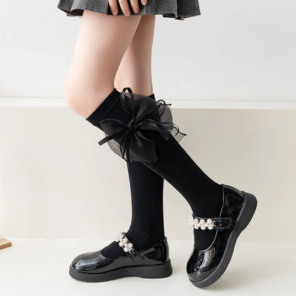 Ribbon Bow Kids Stockings Autumn Little Girl Over Knee Socks Solid Color Children Cotton Long Sock Princess Baby Calf Stocking