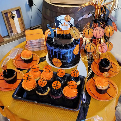 25 PCS Basketball Cake Toppers Black Gold Balls Cake Decorations Basketball Sports Theme Cake Decoration for Boy Birthday Party