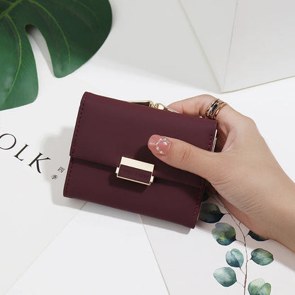 Purse Women's Short Korean PU plaid buckle triple Fold bag Folding niche fashion trend All-in-one Student Coin Coin Purse Women'
