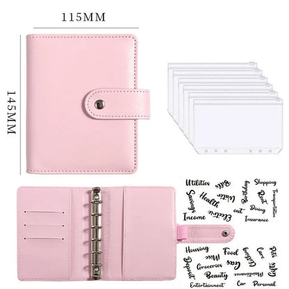 A7 PU Leather Notebook Binder Budget Plan Organizer Binder Cover 6 Binder Pockets And 12 Pcs Expense Budget Sheets Sticker
