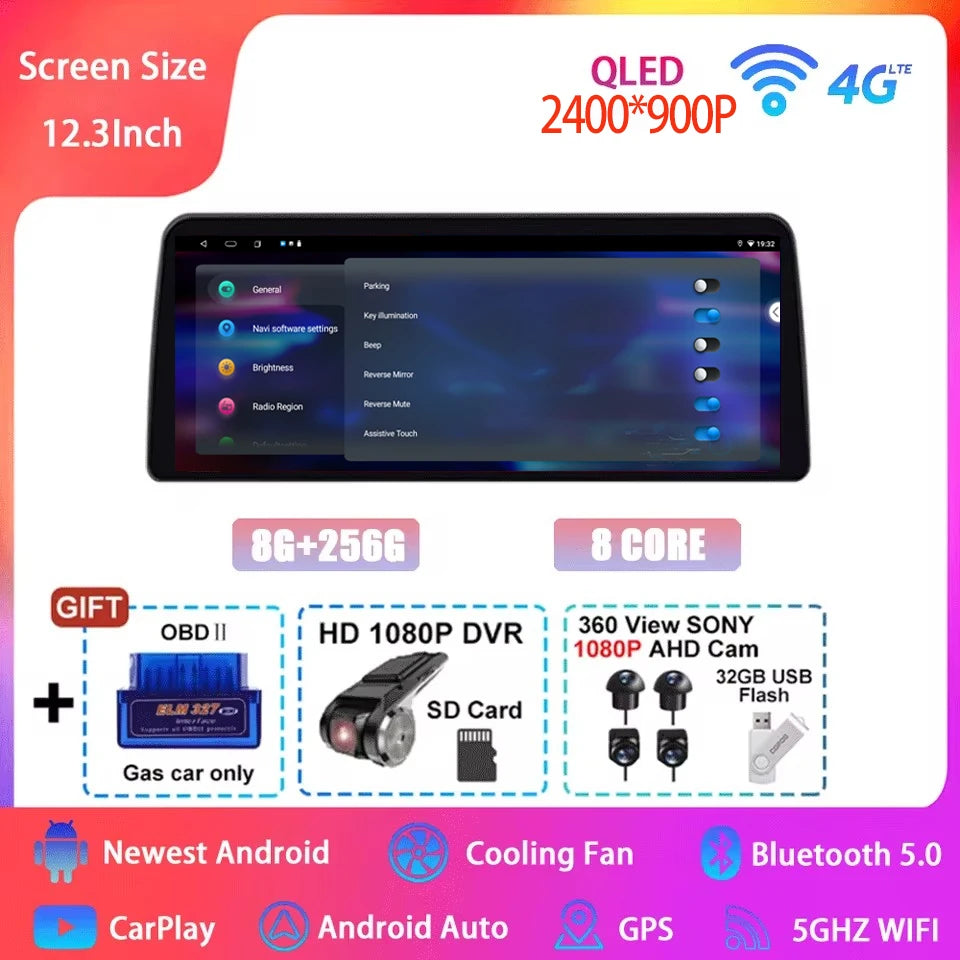 12.3  For Mazda 3 Mazda3 3 Axela BM 2013 - 2019 Android 14 QLED Screen GPS Car Radio Video Player Multimedia Navigation Carplay