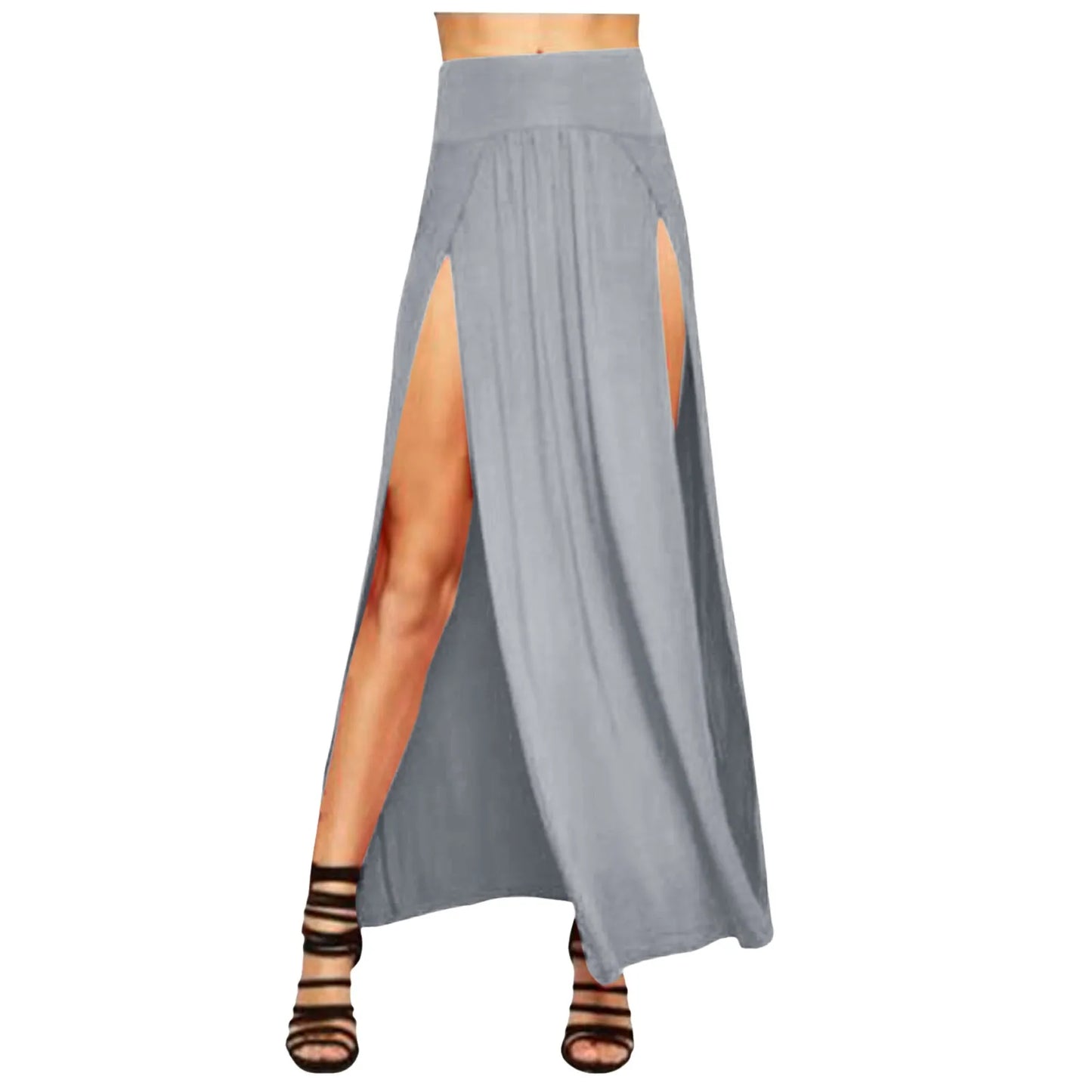Skirts for Women Womens Double Split Maxi Long Skirt Ladies Plain Basic Two Side Slit 4 22 Short Leather Skirt