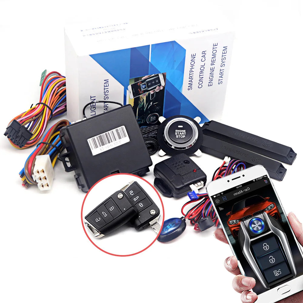 Universal Car Alarm AutoStart System APP Remote Control Engine Ignition Kit Push One Button Start Stop System Car Accessories