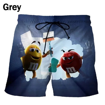 Funny M&M's Chocolate Bean Beach Shorts Men 3D Printing M&M Board Swimsuit Summer Quick Drying Sport