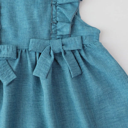 Bear Leader Summer Ruffled Edge Sleeveless Solid Color Girls Bow Princess Dresses Kids Clothing Baby Casual Wear 3-7 Years
