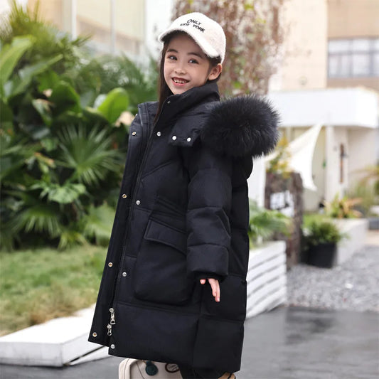 2025 Winter Down Jacket For Girl Hooded Waterproof White Duck Down Thick Warm Teenage Girl Outwear Coat 5-14 Years Kids Parka