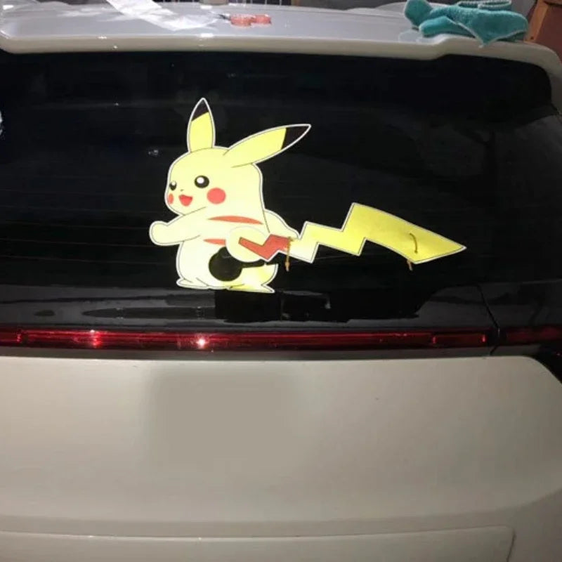 Pokemon Cute Pikachu Reflective Wiper Decorative Stickers Car Rear Window Wagging Tail Modification Decals Children's Toys