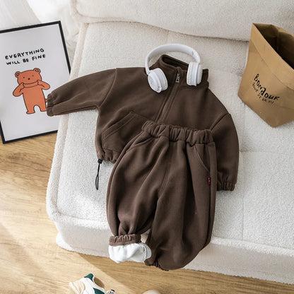 IYEAL Children's Baby Clothing Sets  Winter Fleece Casual 2 PCS Child Sets Sport Suit for Girls Boys Clothes Coat+Pants 1-6 Yrs