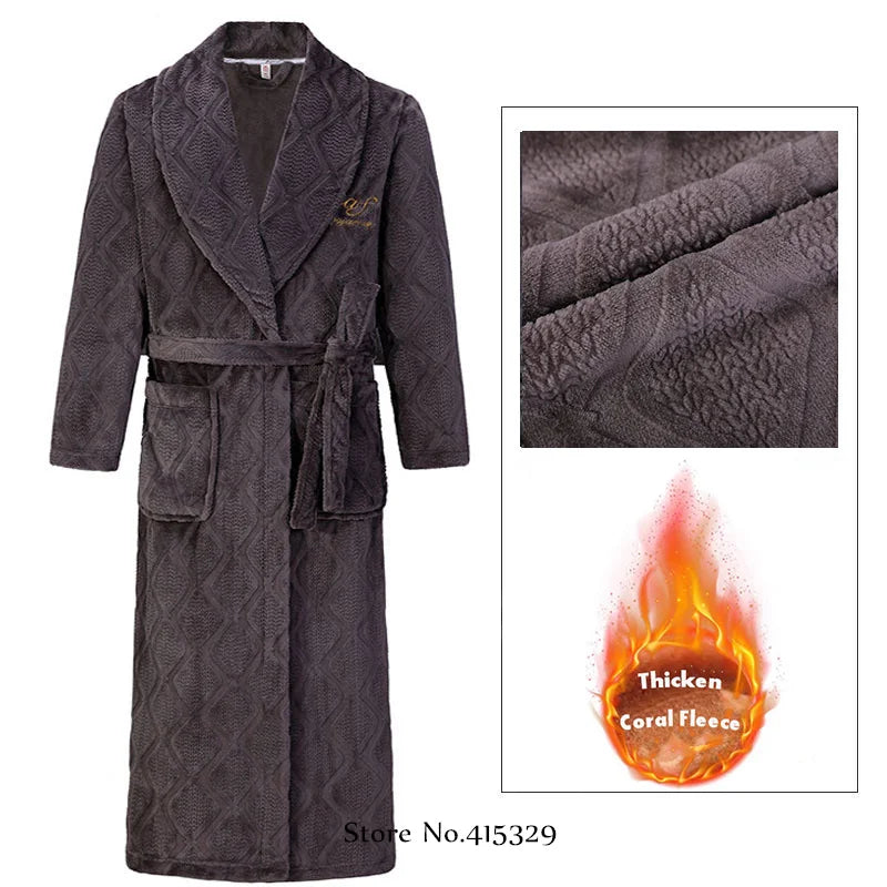 Big Size 3Xl 4Xl Kimono Robe Gown Winter New Men's Homewear Coral Fleece Bathrobe Shower Peignoirs Loose Thicken Nightwear