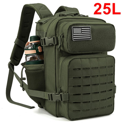 QT&QY 25L GYM Tactical Backpacks for Men  Survival Laser Cut Molle Daypack Small Bug Out Bag Gym Rucksack with Dual Cup Holders