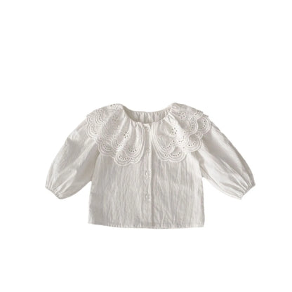 MILANCEL New 2024 Autumn Baby Girls Shirt 0-3Y Sweet Double Layer Lace Turn Down Collar Blouse Toddler Long Sleeve Base Top