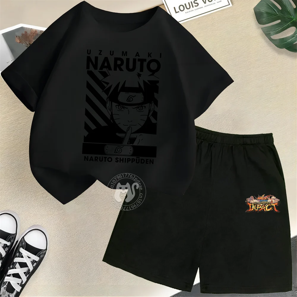 Summer Boys & Girls 100% Cotton T-shirt + Shorts Cartoon Naruto Creative Fashion street casual comfortable kids wear