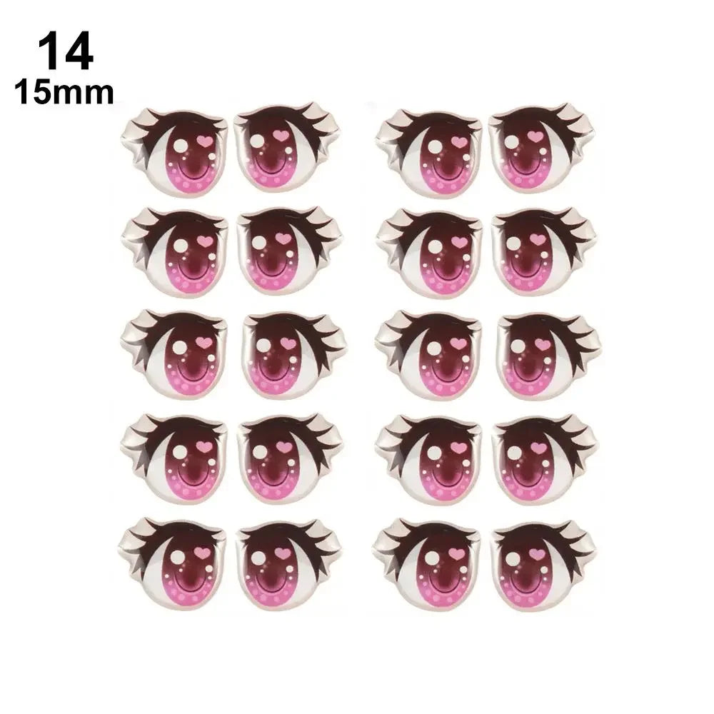 10Pairs Long Eyelashes Cute Love Cartoon Eyes Stickers Anime Figurine Doll Face Organ Paster Clay Decals DIY Doll Accessories