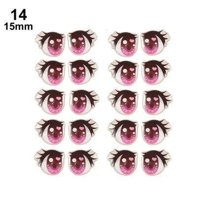 10Pairs Long Eyelashes Cute Love Cartoon Eyes Stickers Anime Figurine Doll Face Organ Paster Clay Decals DIY Doll Accessories