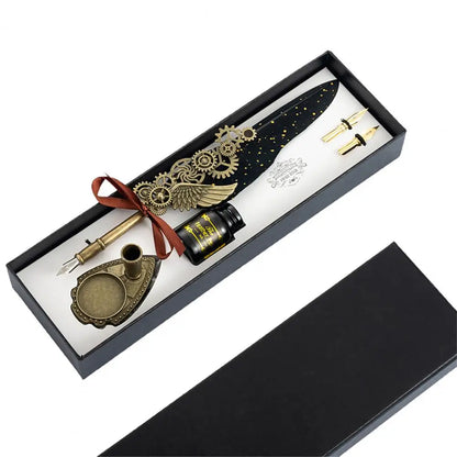 1 Set 0.5mm Quill Pen Ink Set Vintage Steampunk High Quality Gift Feather Dip Pen Set Glittering Signature Quill Pen Ink Set