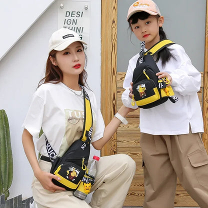 Children's Shoulder Bag Men's and Women's Chest Bag Canvas Youth Sports Pikachu Crossbody Bag Handbag Chest Belt Waist Bag