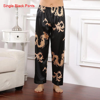 Male Satin Sleepwear Robe&Pants Dargon Pajamas Set Print Men Nightwear Kimono Bathrobe Gown Faux Silk Lounge Wear Home Clothes