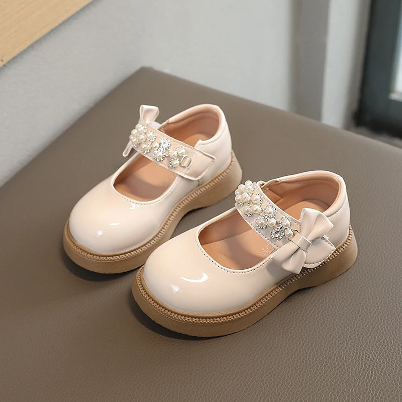 Children Fashion Pearl Leather Shoes Baby Girls Soft Bottom Party Princess Shoes Kids Non-slip Casual Flats Infant shoes