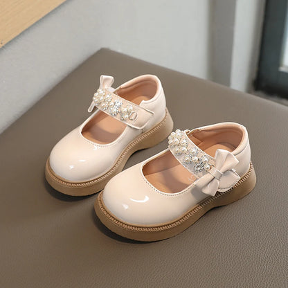Children Fashion Pearl Leather Shoes Baby Girls Soft Bottom Party Princess Shoes Kids Non-slip Casual Flats Infant shoes